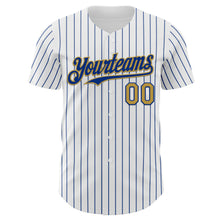 Load image into Gallery viewer, Custom White Royal Pinstripe Old Gold Authentic Baseball Jersey