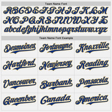 Load image into Gallery viewer, Custom White Royal Pinstripe Old Gold Authentic Baseball Jersey