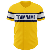 Load image into Gallery viewer, Custom Yellow Navy-White Authentic Baseball Jersey