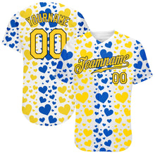 Load image into Gallery viewer, Custom 3D Pattern Design Hearts Painted In The Colors Of The Ukrainian Flag Authentic Baseball Jersey