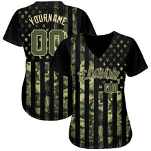 Load image into Gallery viewer, Custom Camo Olive-Cream 3D American Flag Authentic Salute To Service Baseball Jersey