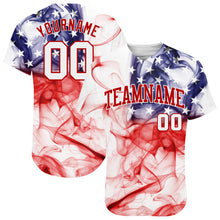 Load image into Gallery viewer, Custom White White-Red 3D American Flag Authentic Baseball Jersey