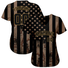 Load image into Gallery viewer, Custom Camo Black-Old Gold 3D Salute To Service American Flag Authentic Baseball Jersey
