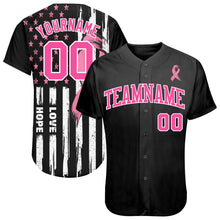 Load image into Gallery viewer, Custom 3D American Flag With Pink Ribbon Breast Cancer Awareness Month Women Health Care Support Authentic Baseball Jersey
