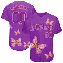 Load image into Gallery viewer, Custom 3D Pink Ribbon With Butterfly Wings Breast Cancer Awareness Month Women Health Care Support Authentic Baseball Jersey