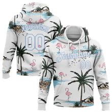 Load image into Gallery viewer, Custom Stitched White White-Light Blue 3D Pattern Design Hawaii Palm Trees Sports Pullover Sweatshirt Hoodie