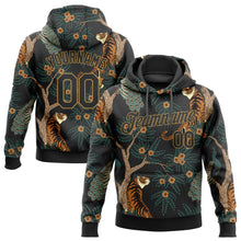 Load image into Gallery viewer, Custom Stitched Black Black-Old Gold 3D Pattern Design Tiger And Peacock Sports Pullover Sweatshirt Hoodie