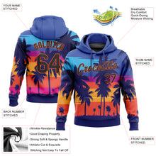 Load image into Gallery viewer, Custom Stitched Royal Black-Orange 3D Pattern Design Palm Trees Sports Pullover Sweatshirt Hoodie