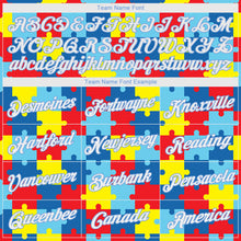 Load image into Gallery viewer, Custom Stitched Autism Awareness Puzzle Pieces White-Light Blue 3D Pattern Design Sports Pullover Sweatshirt Hoodie