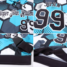 Load image into Gallery viewer, Custom Stitched Aqua Black-White 3D Pattern Design Sports Pullover Sweatshirt Hoodie