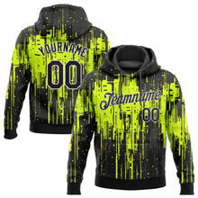 Load image into Gallery viewer, Custom Stitched Neon Green Black-White 3D Pattern Design Dripping Splatter Art Sports Pullover Sweatshirt Hoodie