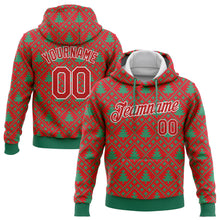 Load image into Gallery viewer, Custom Stitched Red Red-Kelly Green 3D Christmas Trees Sports Pullover Sweatshirt Hoodie