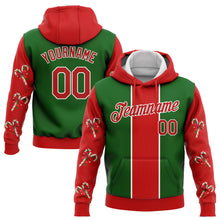 Load image into Gallery viewer, Custom Stitched Kelly Green Red-White 3D Christmas Candy Canes Sports Pullover Sweatshirt Hoodie
