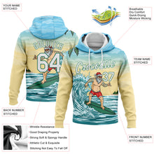 Load image into Gallery viewer, Custom Stitched Light Blue White Kelly Green-Gold 3D Tropical Christmas Surfing Santa Sports Pullover Sweatshirt Hoodie