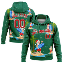 Load image into Gallery viewer, Custom Stitched Kelly Green Red-White 3D Tropical Christmas Surfing Santas Sports Pullover Sweatshirt Hoodie