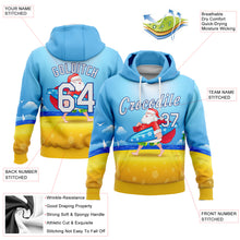 Load image into Gallery viewer, Custom Stitched Light Blue White Gold-Royal 3D Tropical Christmas Surfing Santa Sports Pullover Sweatshirt Hoodie