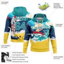 Load image into Gallery viewer, Custom Stitched Navy Aqua-Gold 3D Tropical Christmas Seaside Holiday Surfing Santa Sports Pullover Sweatshirt Hoodie