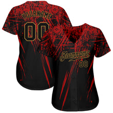 Load image into Gallery viewer, Custom Black Black Red-Old Gold 3D Pattern Design Authentic Baseball Jersey