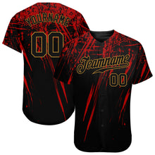 Load image into Gallery viewer, Custom Black Black Red-Old Gold 3D Pattern Design Authentic Baseball Jersey