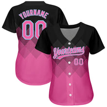 Load image into Gallery viewer, Custom Black Pink-Light Blue 3D Pattern Design Authentic Baseball Jersey
