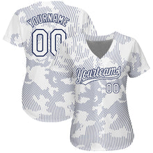 Load image into Gallery viewer, Custom White White-Navy 3D Pattern Design Authentic Baseball Jersey