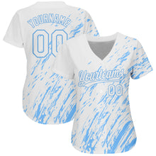 Load image into Gallery viewer, Custom White Light Blue 3D Pattern Design Authentic Baseball Jersey