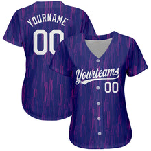 Load image into Gallery viewer, Custom Purple White 3D Pattern Design Authentic Baseball Jersey