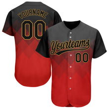 Load image into Gallery viewer, Custom Red Black-Old Gold 3D Pattern Design Authentic Baseball Jersey