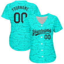 Load image into Gallery viewer, Custom Teal Black 3D Pattern Design Authentic Baseball Jersey