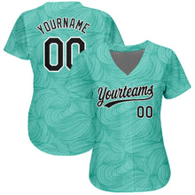 Load image into Gallery viewer, Custom Teal Black-White 3D Pattern Design Authentic Baseball Jersey