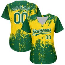 Load image into Gallery viewer, Custom Gold Green-White 3D Pattern Design Authentic Baseball Jersey