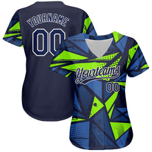 Load image into Gallery viewer, Custom Navy Navy-Neon Green 3D Pattern Design Authentic Baseball Jersey
