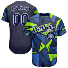 Load image into Gallery viewer, Custom Navy Navy-Neon Green 3D Pattern Design Authentic Baseball Jersey