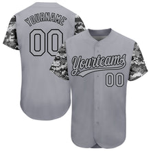 Load image into Gallery viewer, Custom Gray Gray Black-Camo 3D Pattern Design Authentic Baseball Jersey