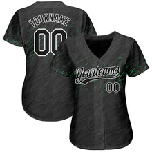 Load image into Gallery viewer, Custom Black Black White-Neon Green 3D Pattern Design Authentic Baseball Jersey