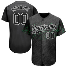 Load image into Gallery viewer, Custom Black Black White-Neon Green 3D Pattern Design Authentic Baseball Jersey