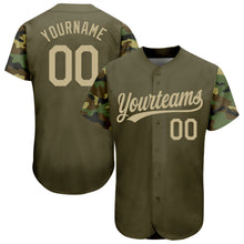 Load image into Gallery viewer, Custom Olive Vegas Gold-Camo 3D Pattern Design Authentic Salute To Service Baseball Jersey