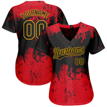 Load image into Gallery viewer, Custom Red Black-Gold 3D Pattern Design Authentic Baseball Jersey