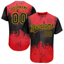 Load image into Gallery viewer, Custom Red Black-Gold 3D Pattern Design Authentic Baseball Jersey