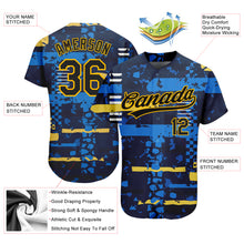 Load image into Gallery viewer, Custom Navy Navy-Gold 3D Pattern Design Authentic Baseball Jersey