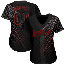 Load image into Gallery viewer, Custom Black Black-Red 3D Pattern Design Authentic Baseball Jersey