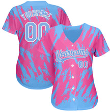 Load image into Gallery viewer, Custom Pink Powder Blue-White 3D Pattern Design Authentic Baseball Jersey