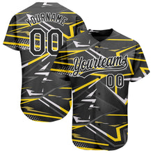 Load image into Gallery viewer, Custom Black Black-Gold 3D Pattern Design Authentic Baseball Jersey