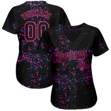 Load image into Gallery viewer, Custom Black Black-Pink 3D Pattern Design Authentic Baseball Jersey