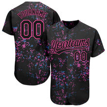 Load image into Gallery viewer, Custom Black Black-Pink 3D Pattern Design Authentic Baseball Jersey