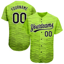 Load image into Gallery viewer, Custom Neon Green Black-White 3D Pattern Design Authentic Baseball Jersey