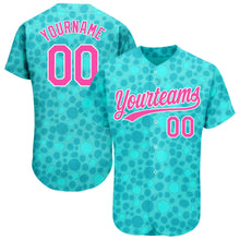 Load image into Gallery viewer, Custom Aqua Pink-White 3D Pattern Design Authentic Baseball Jersey