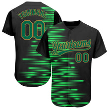 Load image into Gallery viewer, Custom Black Kelly Green-Old Gold 3D Pattern Design Authentic Baseball Jersey