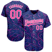 Load image into Gallery viewer, Custom Navy Pink-White 3D Pattern Design Authentic Baseball Jersey