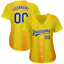 Load image into Gallery viewer, Custom Gold Royal-Orange 3D Pattern Design Authentic Baseball Jersey